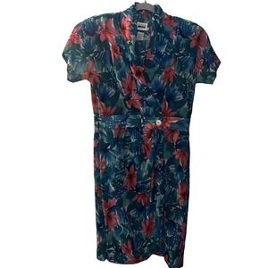 VNTG‎  LESLIE FAY dress faux bodice wrap  Floral 10 Petit Green